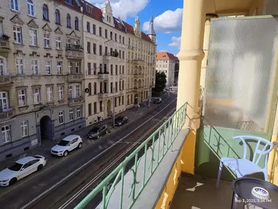 Balkon lub taras w obiekcie Piastowska Apartment