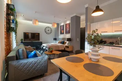 Kuchnia lub aneks kuchenny w obiekcie Gliwice Central Studio by BookingHost