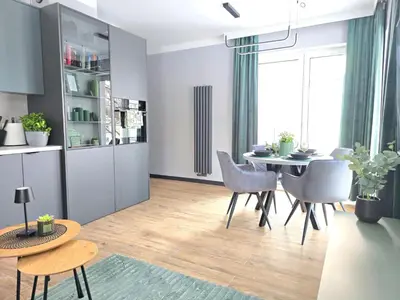 Kuchnia lub aneks kuchenny w obiekcie Apartament Zielony Loft Kudowa Zdrój z parkingiem w garażu