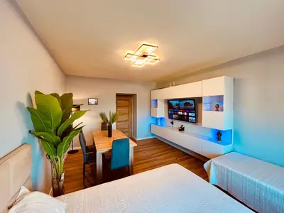 Łóżko lub łóżka w pokoju w obiekcie Pokoje Gliwice - apartament i komfortowe noclegi
