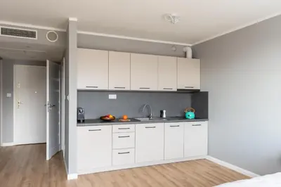 Kuchnia lub aneks kuchenny w obiekcie ProperUNIT Big City Lights Apartment with AC