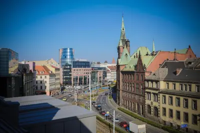 Widok na miasto Wrocław z tego aparthotelu