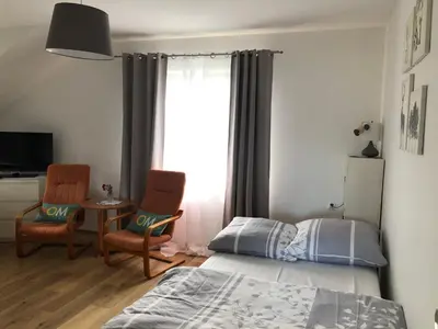 Łóżko lub łóżka w pokoju w obiekcie Noclegi pod kasztanem