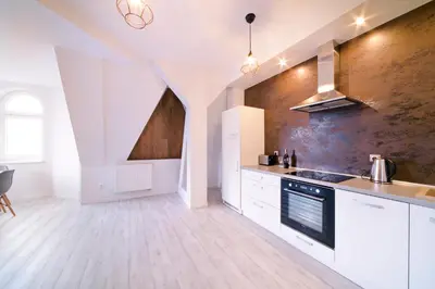 Kuchnia lub aneks kuchenny w obiekcie Apartamenty River View od WroclawApartament-pl