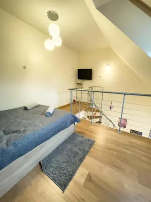 Telewizja i/lub zestaw kina domowego w obiekcie Apartament fioletowy w Polanicy