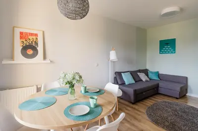 Część wypoczynkowa w obiekcie Apartamenty City View od WroclawApartament-pl