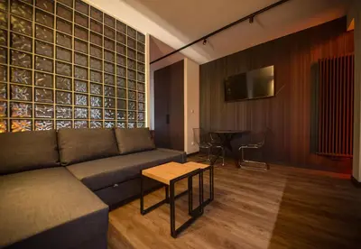 Telewizja i/lub zestaw kina domowego w obiekcie Q Apartamenty
