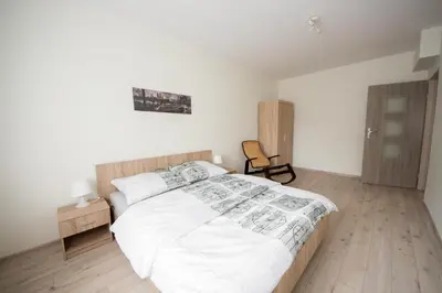 Łóżko lub łóżka w pokoju w obiekcie Apartament Zebcowska