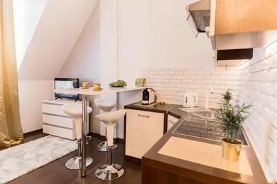 Kuchnia lub aneks kuchenny w obiekcie GoldenEye Apartment Center
