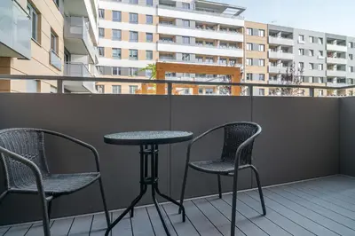 Balkon lub taras w obiekcie Exclusive Apartments Tęczowa with underground PARKING by Noclegi Renters