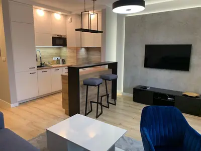Kuchnia lub aneks kuchenny w obiekcie Apartament studio z widokiem na Odrę Bulwary Książęce
