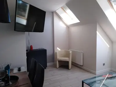 Telewizja i/lub zestaw kina domowego w obiekcie Apartament z pięknym widokiem Polanica Ogrodowa Wille Parkowe