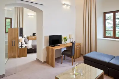 Telewizja i/lub zestaw kina domowego w obiekcie Uroczysko Siedmiu Stawów & Spa by L'Occitane