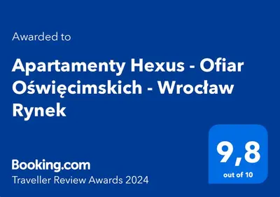 Certyfikat, podpis lub inny dokument wystawiony w obiekcie Apartamenty Hexus - Ofiar Oświęcimskich - Wrocław centrum Rynek