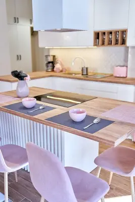 Kuchnia lub aneks kuchenny w obiekcie LAGUNA 22 Apartament Różowy
