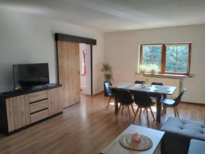 Telewizja i/lub zestaw kina domowego w obiekcie Noclegi i sauna w starym domu