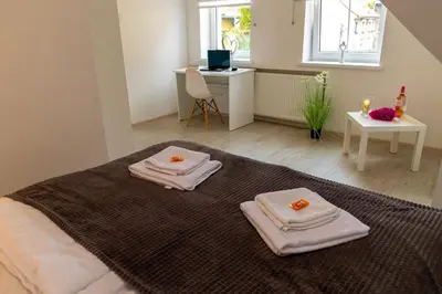 Łóżko lub łóżka w pokoju w obiekcie Apartamenty Zieleniec-Julia 3