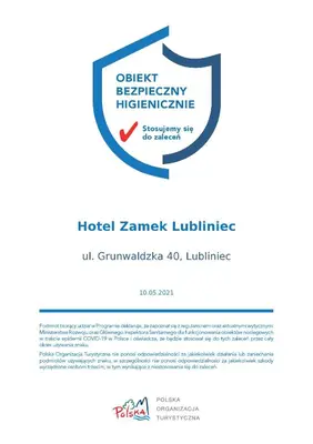 Certyfikat, podpis lub inny dokument wystawiony w obiekcie Hotel Zamek Lubliniec