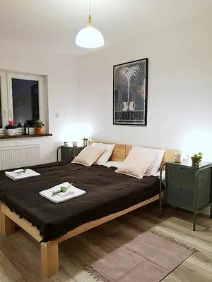 Łóżko lub łóżka w pokoju w obiekcie Apartament Wrzosowa 25