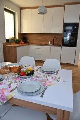 Kuchnia lub aneks kuchenny w obiekcie Wakacyjne Historie - nowoczesne i komfortowe apartamenty ze SPA u podnóża Śnieżnika