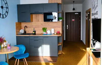 Kuchnia lub aneks kuchenny w obiekcie ApartHotel Legnica - apartamenty z aneksem kuchennym