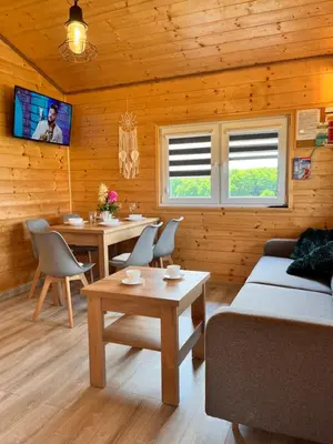 Telewizja i/lub zestaw kina domowego w obiekcie Domki u Iwony#sauna#balia