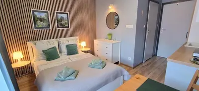 Łóżko lub łóżka w pokoju w obiekcie Idylla Apartamenty Gościnne blisko centrum