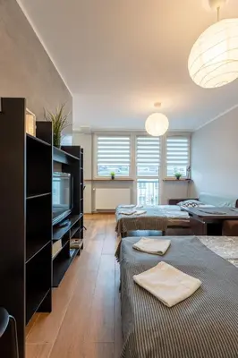 Łóżko lub łóżka w pokoju w obiekcie Apartament Centrum 32m2 Kłodzko - Przyjaciół Ziemi Kłodzkiej - Spokój, Cisza, Bliskość Atrakcji