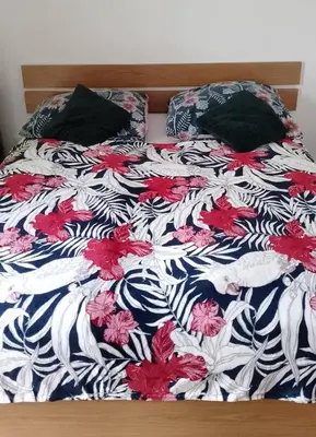 Łóżko lub łóżka w pokoju w obiekcie Apartament Kwiatowy klimatyzowany