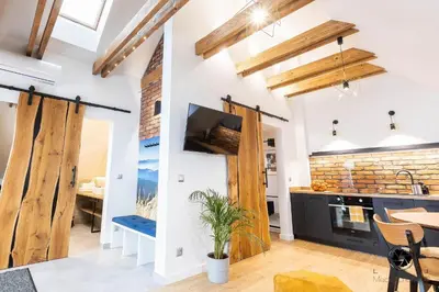Telewizja i/lub zestaw kina domowego w obiekcie Liliowy Apartament