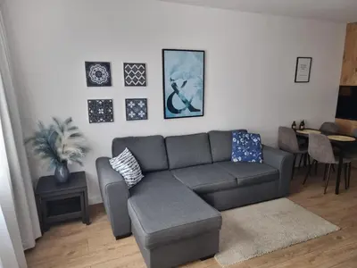 Część wypoczynkowa w obiekcie Apartament Near Sky Tower