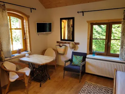 Telewizja i/lub zestaw kina domowego w obiekcie Klimaty- apartamenty nad rzeką