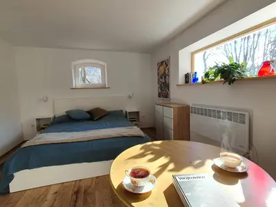 Łóżko lub łóżka w pokoju w obiekcie Studio Dudek