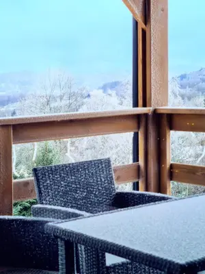 Widok na góry z tego domu w stylu alpejskim