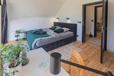 Łóżko lub łóżka w pokoju w obiekcie Czarny domek w górach