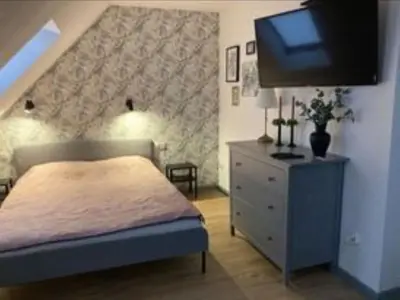 Łóżko lub łóżka w pokoju w obiekcie Apartamenty Brzozowe Zacisze