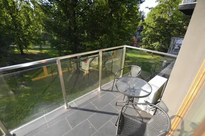 Balkon lub taras w obiekcie Apartament SZMARAGDOWY z garażem Centrum Gliwic-Klimatyzacja