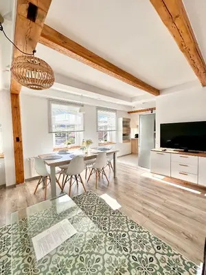 Telewizja i/lub zestaw kina domowego w obiekcie Klimatyczny apartament nr 8 z widokiem na góry Sowie