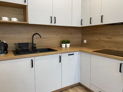 Kuchnia lub aneks kuchenny w obiekcie Nowoczesny Apartament w Dzierżoniowie - parter - balkon - pokój + sypialnia