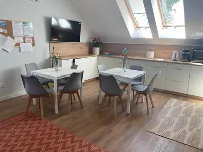 Kuchnia lub aneks kuchenny w obiekcie Noclegi Budomas Wrocław-Szymanów ParkigFree SmartTv