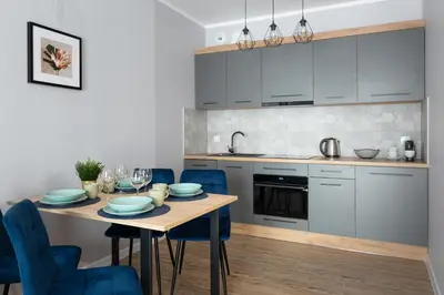 Kuchnia lub aneks kuchenny w obiekcie Apartament Słoneczny z tarasem i ogrodem
