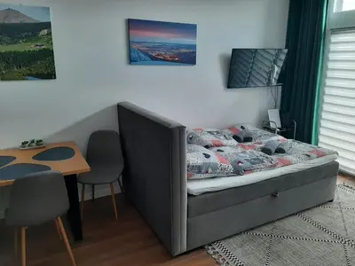 Łóżko lub łóżka w pokoju w obiekcie Aparta Lotnisko