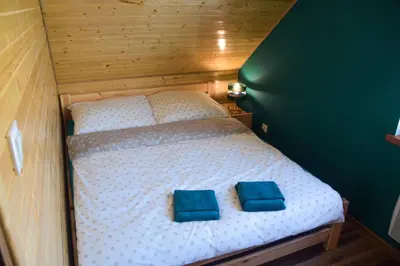 Łóżko lub łóżka w pokoju w obiekcie Leśna Ostoja