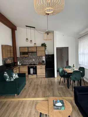 Kuchnia lub aneks kuchenny w obiekcie Dawna Mleczarnia Apartamenty MIODOWY
