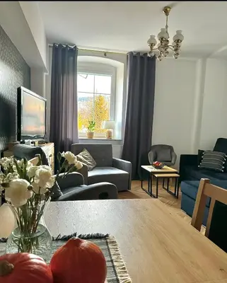 Telewizja i/lub zestaw kina domowego w obiekcie Dawna Mleczarnia Apartamenty SŁONECZNY