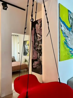 Łóżko lub łóżka w pokoju w obiekcie Art & Design 3 rooms apartment in city center