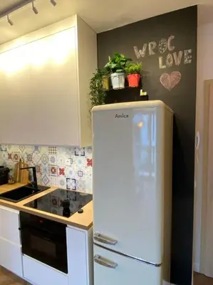 Kuchnia lub aneks kuchenny w obiekcie Art Marina nad rzeką z bezpłatnym parkingiem