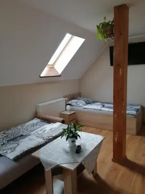 Łóżko lub łóżka w pokoju w obiekcie Nad Wilczym Potokiem