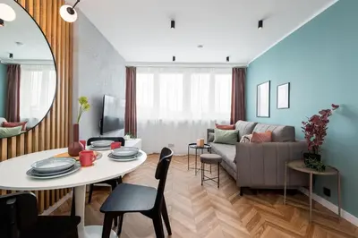 Część wypoczynkowa w obiekcie Kairos Apartments - Szafir - darmowy Parking, ścisłe centrum